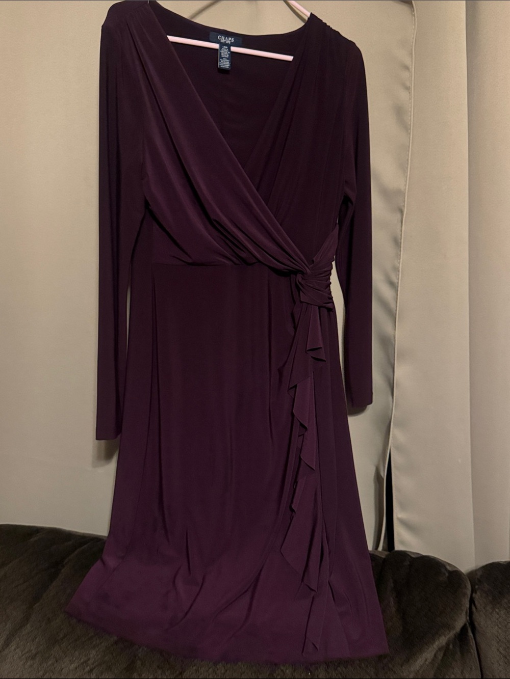 Chaps Women's Long Sleeve Wrap Dress in Plum